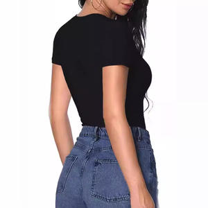 Camisetas de Verano con Cuello Redondo para Mujer, Camisetas de Cuello en V de la Mejor Calidad OEM, Camisetas de Cuello Profundo de Algodón con Logotipo Personalizado al por Mayor - Product Image 4