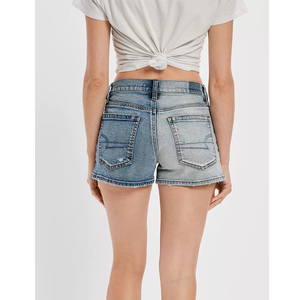 Shorts en jean beige pour femme, taille mi-haute, nouveau style d'été, coupe classique, respirant, décontracté, avec poches, service OEM, couleur et logo personnalisables - Product Image 2