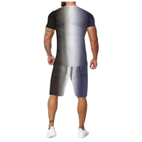 Conjunto de Camiseta y Pantalones Cortos Personalizados con Estampado Ombre Negro, Gris y Azul, Estilo Casual de Dos Piezas para Hombre