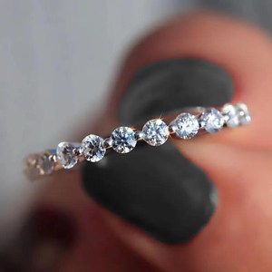 Nuevo Anillo de Joyería de Moda, Anillo de Plata de Ley 925 con Moissanita, Media Alianza de Boda, Anillo Apilable Eternity para Mujer, Aniversario - Product Image 4