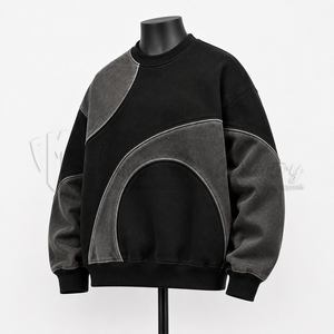Sudadera de color negro carbón para hombre, con bloques de color, cuello redondo, forro polar, fabricante de sudaderas personalizadas - Product Image 3