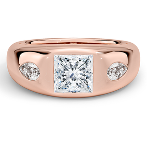 Bague à trois pierres en or jaune avec diamant taille princesse 3 carats et pierres latérales en forme de poire, bijoux de fiançailles classiques pour femmes, design personnalisé - Product Image 3
