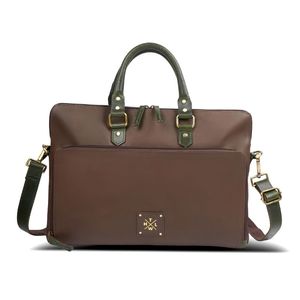 Maletín Clásico para Portátil de Lona Color Oliva, Bolso de Oficina Resistente con Asas de Cuero, Correa Cruzada y Gran Capacidad - Product Image 3