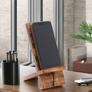 Wooden Dashboard Phone Stand Portable <b>Desk</b> Mount for Office and <b>Study</b> Natural Wooden Holder compatible with All Brands - Product Image 2