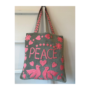 Sac fourre-tout en velours brodé Premium Love & Peace, sac à main chic et tendance, parfait pour le travail, les fêtes, les voyages et le shopping - Product Image 5