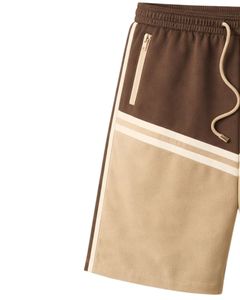 Brown And Khaki Color Block Mens Drawstring Shorts Zipper Pocket Casual Summer Beach <b>Athletic</b> Quick Dry Comfortable Shorts - Product Image 4