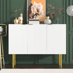 Credenza Moderna e Lussuosa per Soggiorno, Mobile in MDF con Gambe in Metallo Dorato, Ripiani Regolabili e Maniglie Incluse - Product Image 2