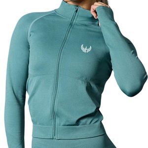 Dark Mint Full <b>Zip</b> <b>Women</b> Performance Jacket Long Sleeve Activewear <b>Top</b> Slim Fit Training Layer Running Fitness Wear - Product Image 3