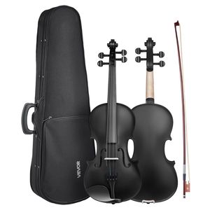 Set di violino in legno massello di 4/4 dimensioni con custodia e colofonia per principianti include violino in colore nero - Product Image 1