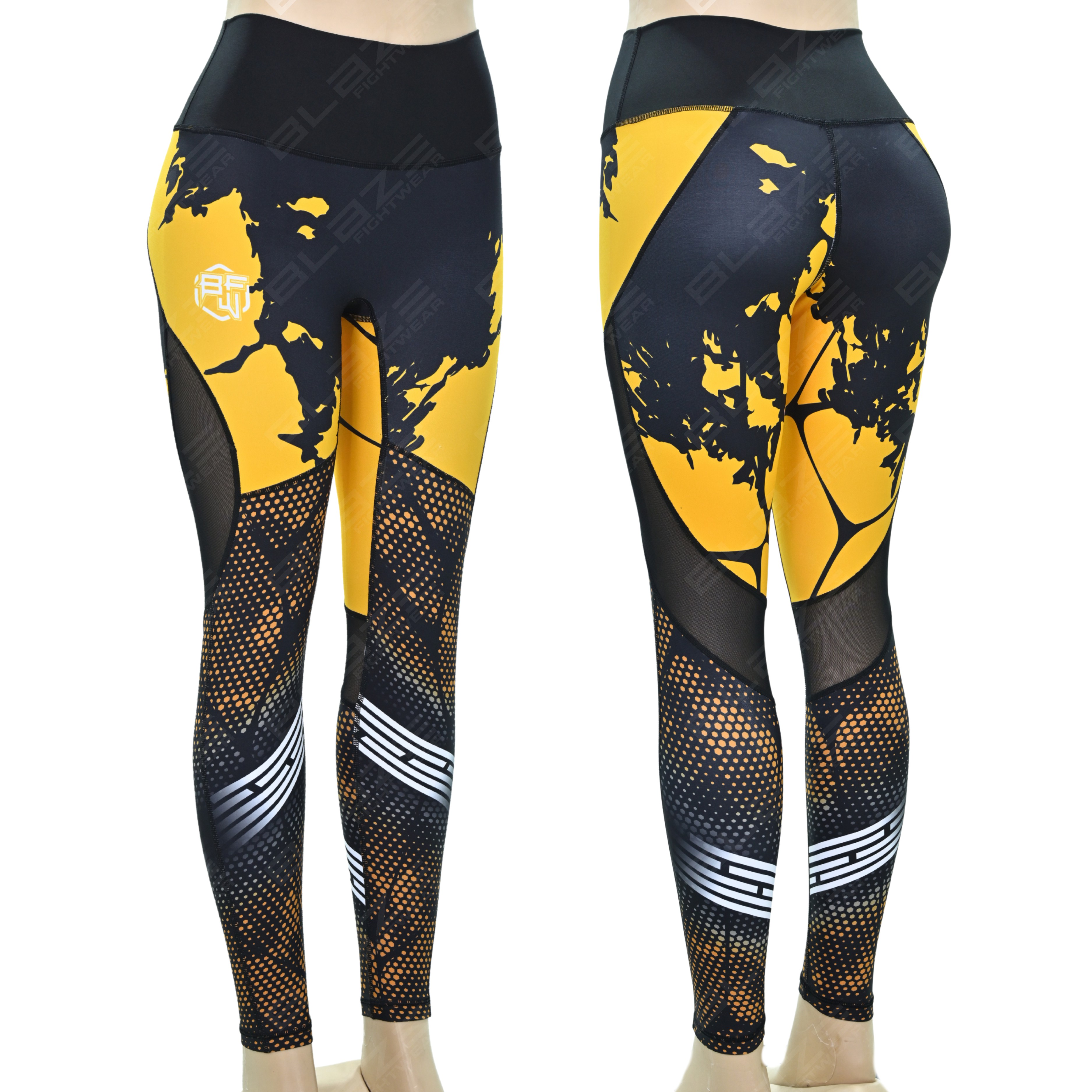 High Waist Full Length Yoga Leggings Full Printed With Mesh Panel with stretch Nylon Tummy Control 4 Way Stretch for Workout