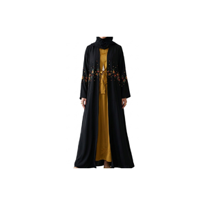 Olive Green Floor Length <b>Abaya</b> With Floral Embroidery High Neck Long Sleeve Modest Women's Dress Middle East Style Daily Wear - Product Image 3
