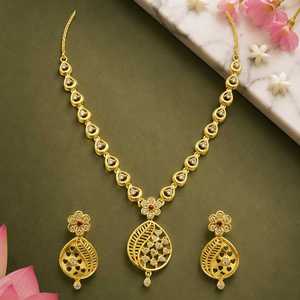 Colliers de mode en or plaqué 14K, 18K, 24K micronisé avec pierres AD et rubis, design traditionnel, ensemble de colliers courts pour mariée, vente en gros - Product Image 2