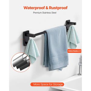 Ensemble d'accessoires de salle de bain 4 pièces en acier inoxydable noir mat, barre porte-serviettes de 24 pouces avec anneau porte-serviettes et crochet porte-peignoir, accessoires de bain de qualité - Product Image 3