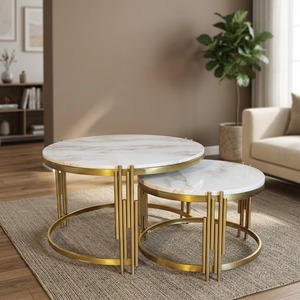 Modern Marble Top Coffee <b>Table</b> Set With Gold Metal Frame <b>Nesting</b> Design For Living Room Furniture - Product Image 1