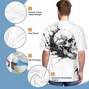T-shirt à manches courtes pour homme, col rond, imprimé graphique tête d'ours Cloud City, coupe ample, style streetwear décontracté, 100% coton tricoté - Product Image 4