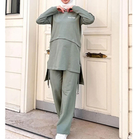 Setelan Olahraga Wanita Muslim 2pcs Bahan Fleece Polyester Solid, Berkancing, Kasual, Bordir, Panjang, Bernapas, Ramah Lingkungan, Laris Manis