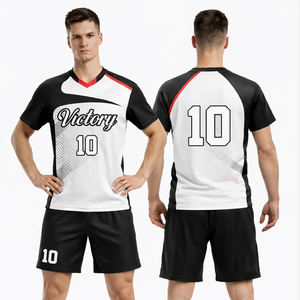 ชุดวอลเลย์บอลชายสั่งทำขายส่ง แบบทันสมัย สีดำขาว แขนสั้น พร้อมกางเกงขาสั้น หมายเลขสั่งทำได้ - Product Image 1