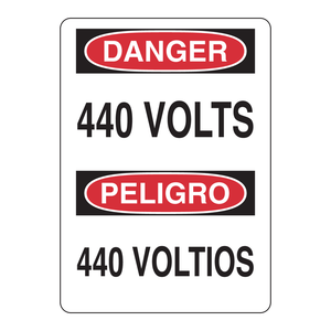 Panneau bilingue de signalisation de danger 440 volts pour zones haute tension - Product Image 1