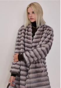 เนสต้า สปอร์ตส์เสื้อแจ็คเก็ตขนสัตว์เทียมชินชิลล่าสำหรับผู้หญิงสำหรับฤดูหนาว สีดำ ลายสัตว์ แขนยาว ไซส์พลัส เสื้อโค้ทกันลม - Product Image 6