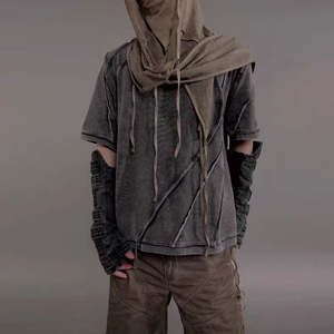 T-shirts graphiques streetwear épais et déchirés, en coton personnalisé, effet vintage délavé à l'acide, coupe courte pour homme, t-shirts graphiques de haute qualité - Product Image 5