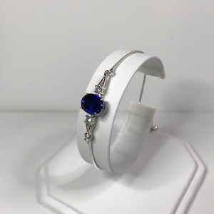 Oval Cut Sapphire Sterling <b>Silver</b> Vintage Bolo Style <b>Adjustable</b> <b>Bracelet</b> September Birthstone Jewelry Gift for Women Elegant - Product Image 2