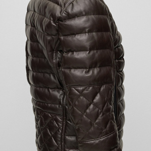 <b>Men's</b> Black <b>Leather</b> Quilted Moto <b>Jacket</b> Stand Collar Zipper Closure Windproof Winter Wear Slim Fit Regular Length Plus size <b>men</b> - Product Image 5