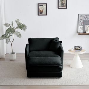 Poltrona Moderna Nera in Ciniglia con Poggiapiedi per Soggiorno, Club, Camera da Letto, Lettura - Elegante Poltrona in Ciniglia - Product Image 1