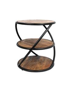 Table basse ronde en bois de style industriel vintage avec cadre en métal et rangement à deux niveaux pour le salon - Product Image 2