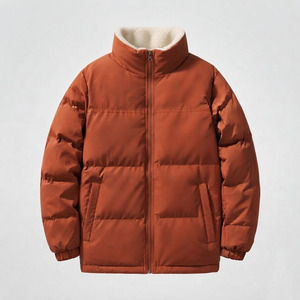 Custom Men's Winter Puffer <b>Jacket</b> Stand Collar Heavyweight Quilted Outerwear <b>With</b> Sherpa <b>Fleece</b> <b>Lining</b> & Elastic Cuffs - Product Image 2