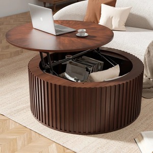 Modern Round Wood <b>Coffee</b> <b>Table</b> With Metal Frame And Storage Shelf Living Room Furniture - Product Image 6