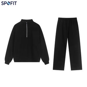 Conjunto Deportivo SPOFIT Unisex Gris de 2 Piezas, Sudadera de Manga Larga con Cuello Alto y Cremallera, Corte Holgado Informal para Todas las Temporadas, Tejido de Algodón - Product Image 3
