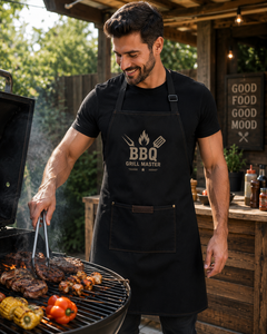 Custom Embroidered <b>BBQ</b> Apron Wholesale Heavy Duty Canvas Chef Cooking Apron with Logo <b>Large</b> Pocket for Restaurant and Catering - Product Image 4
