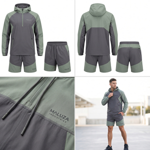 Ensemble deux pièces tendance pour homme : coupe-vent léger zippé à capuche et short de bain – Idéal pour la randonnée et la course en extérieur (OEM) - Product Image 5