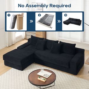 เตียงโซฟาพับได้รูปตัวแอลแปลงโครงเหล็กเตียงโซฟาผ้าลูกฟูกสีดำสำหรับห้องนั่งเล่นโฮมเธียเตอร์ - Product Image 2