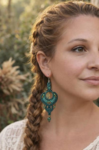 Pendientes colgantes de macramé hechos a mano con ojo de tigre, cordón azul, piedra preciosa natural, joyería artesanal bohemia - Product Image 4