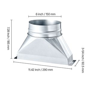 Bocchetta di transizione per condotto zincata stile europeo 3 1/4 x 10 x 6 pollici, strumento per registrazione a pavimento zincato per centri di ventilazione - Product Image 5