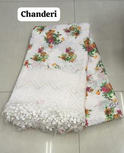 Tissu Chanderi Transparent Brodé de Dentelle Florale Élégante, Dentelle Florale Découpée sur Tissu Chanderi Pur pour les Lehengas - Product Image 5