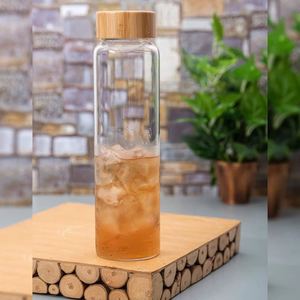 Transparent Borosilicate Glass <b>Water</b> Bottle with Bamboo Wooden Lid <b>Bulk</b> Leakproof BPA Free Reusable Drink Bottle for Office Gym - Product Image 1