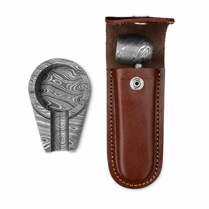 Jexmoo Custom Handmade Damascus Steel Premium Metal Smoking Pipe with Leather Sheath & Decorative Ashtray <b>Stand</b> Set Perfect Gift - Product Image 6