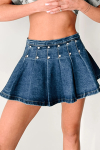 Venta Directa de Fábrica, Falda Vaquera Moderna y Sencilla de Cintura Alta, Falda en Línea A, Minifalda Vaquera Plisada - Product Image 1