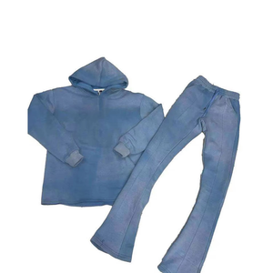 Conjunto de Pantalones Deportivos Unisex de Algodón Grueso con Efecto Desgastado por el Sol, Estilo Jogger y Corte Acampanado, de Alta Calidad OEM, Venta al Por Mayor de Fábrica - Product Image 4