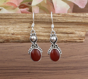 Boucles d'oreilles en pierre précieuse d'onyx rouge naturel, argent sterling 925, boucles d'oreilles pendantes de luxe, cadeau de mariage et d'anniversaire pour femmes, vente en gros - Product Image 1