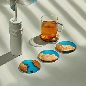 [Stylish Resin Coasters] Epoxy Resin and Burl Wood Coasters Set of 4 | Modern <b>Bar</b> Coasters for Drinks, Stylish Home Decor - Product Image 3