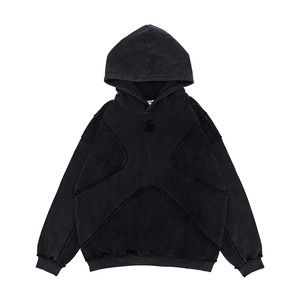 เสื้อฮู้ดสีเทาขนาดใหญ่พิเศษ ดีไซน์แบบ Patchwork พร้อมโลโก้ด้านหน้า ทรง Unisex ผ้า French Terry - Product Image 4