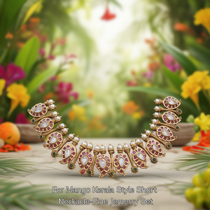 For Mango Kerala Style Short Pearl Necklace-Fine Jewelry Set - Product Image 3