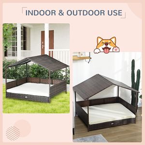 Cuccia per Cani da Esterno in Rattan Bianco Crema con Copertura Rimovibile, Cuscino Morbido, Nido per Gatti e Piccoli Animali, per Animali Domestici di Taglia Media e Grande - Product Image 4