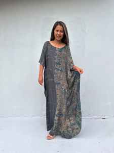 Robe Kaftan Col Bateau Vert Gris Foncé AC 30 pour Femme, Style Automne, Grande Taille, Tie-Dye en Mousseline - Product Image 3