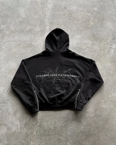 Custom Design 100% Cotton High Quality Streetwear Zip-up Allover Print Embroidery Stitch Rhinestone Embellishments <b>Men</b> Hoodies - Product Image 2