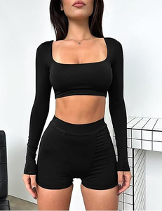 Women's Gym Suit Sexy Casual 2-Piece Breathable Plus Size Washed Crop Tops High Waist Workout Shorts <b>Sets</b> Summer - Product Image 1