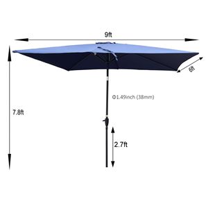Ombrellone da Esterno Impermeabile 6x9 piedi con Manovella e Pulsante di Inclinazione per Giardino, Cortile, Piscina e Nuoto - Product Image 2